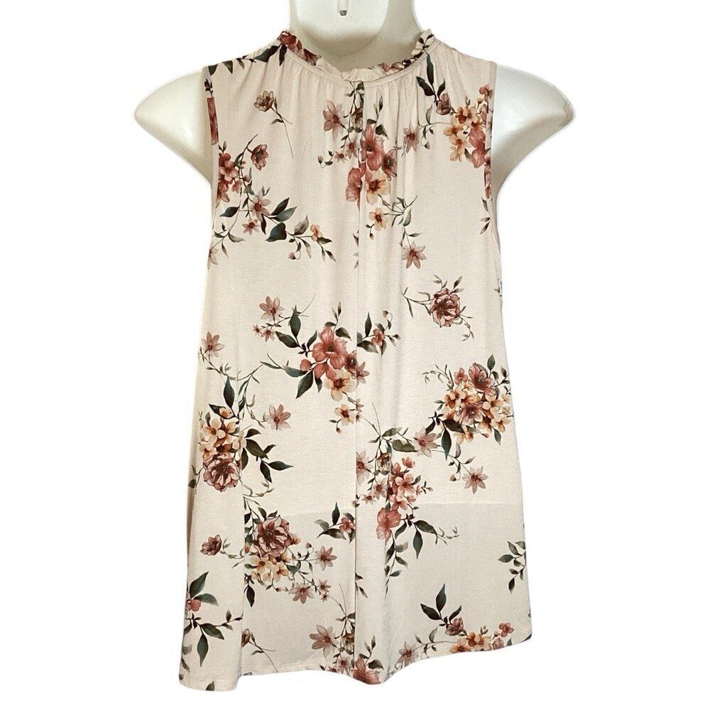 Plus Size, NAIF Cream Floral Sleeveless Tie Front Blouse, Size 2X - Picture 3 of 6